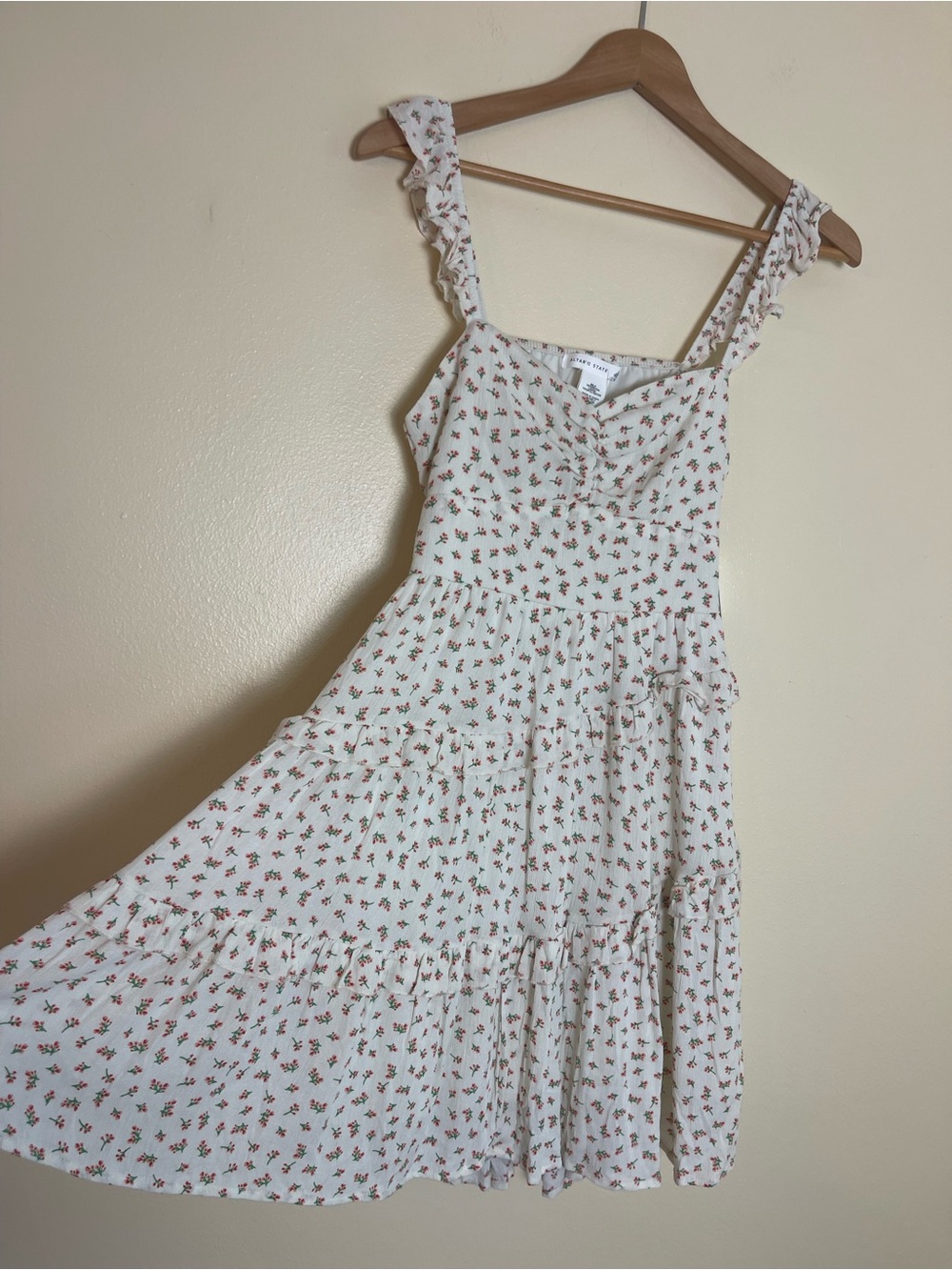 Coquette Floral Ruffle Mini Dress Tiered Cottagecore Tie Back Cutout Sundress M - Picture 15 of 16